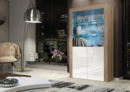 Spectrum Display Cabinet 170Cm Oak & White With High Gloss Doors And Led Lighting - Creative Furniture - thumbnail 2
