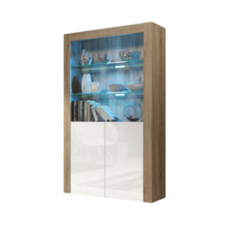 Spectrum Display Cabinet 170Cm Oak & White With High Gloss Doors And Led Lighting - Creative Furniture - thumbnail 3