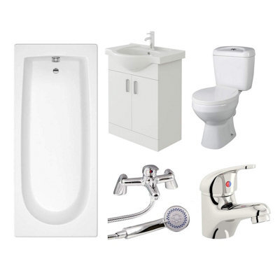 Veebath Rosina 1500mm Bath, White Vanity Unit & Taps Bathroom Suite - image 1