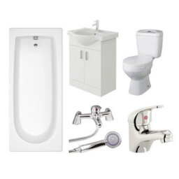 Veebath Rosina 1500mm Bath, White Vanity Unit & Taps Bathroom Suite - thumbnail 1