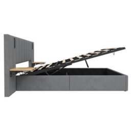 Abrihome 5Ft King Upholstered Storage Bed - Velvet Headboard, Hydraulic Lift, Charging Station & Reading Light, Grey (No Mattress) - thumbnail 9