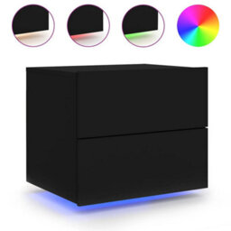 Walplus Wall-Mounted Bedside Cabinet With Led Lights Black - thumbnail 2