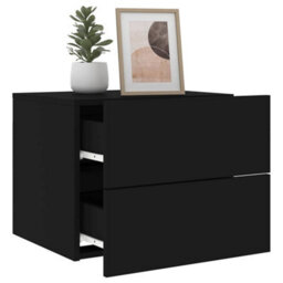 Walplus Wall-Mounted Bedside Cabinet With Led Lights Black - thumbnail 5