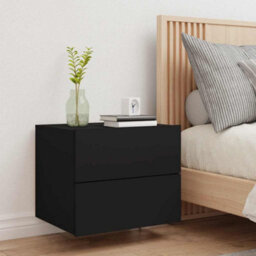 Walplus Wall-Mounted Bedside Cabinet With Led Lights Black - thumbnail 4