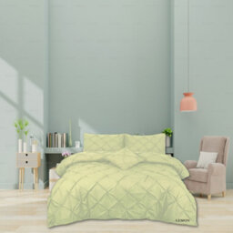 TheWhiteWater Limited Pintuck Duvet Cover Set + Matching Pillowcases With Bedsheet - 3In1 Hotel Style Bedding Set - Lemon Green - thumbnail 4