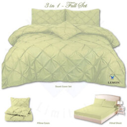 TheWhiteWater Limited Pintuck Duvet Cover Set + Matching Pillowcases With Bedsheet - 3In1 Hotel Style Bedding Set - Lemon Green - thumbnail 2