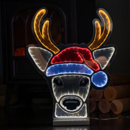 Samuel Alexander 40Cm Light Up Christmas Deer Head In Santa Hat Infinity Decoration With Leds - thumbnail 7