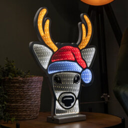 Samuel Alexander 40Cm Light Up Christmas Deer Head In Santa Hat Infinity Decoration With Leds - thumbnail 3