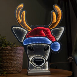 Samuel Alexander 40Cm Light Up Christmas Deer Head In Santa Hat Infinity Decoration With Leds