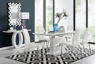 Furniturebox Uk Arezzo Large Extending Dining Table And 6 White Isco Chairs - image 1