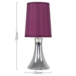 Valuelights Pair Of - Small Chrome Touch Table Lamps With Purple Fabric Shades With 5W Led Dimmable Candle Bulbs In Warm White - thumbnail 7