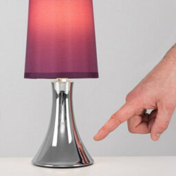 Valuelights Pair Of - Small Chrome Touch Table Lamps With Purple Fabric Shades With 5W Led Dimmable Candle Bulbs In Warm White - thumbnail 5