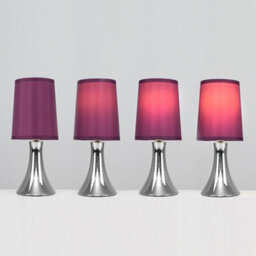Valuelights Pair Of - Small Chrome Touch Table Lamps With Purple Fabric Shades With 5W Led Dimmable Candle Bulbs In Warm White - thumbnail 6