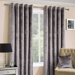 "Homescapes Silver Luxury Crushed Velvet Lined Eyelet Curtain Pair, 66 X 72"""