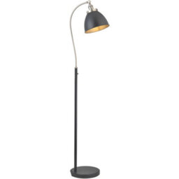 Loops 1600mm Floor Lamp - Aged Pewter & Matt Black Industrial Resto Adjustable - Standing Led Light Base & Shade