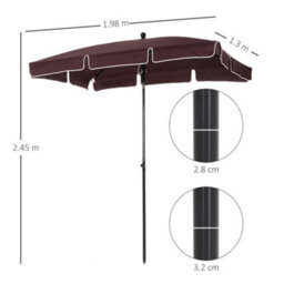 Outsunny Aluminium Sun Umbrella Parasol Patio Rectangular 2M X 1.3M Brown - thumbnail 3