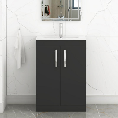 Royal Bathrooms Turin 600mm Matt Black Floor Standing Vanity Unit 2 Door With Minimalist Basin - image 1