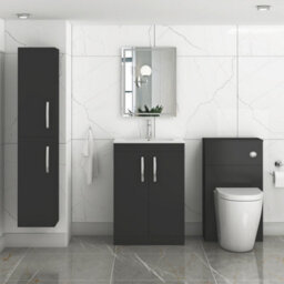 Royal Bathrooms Turin 600mm Matt Black Floor Standing Vanity Unit 2 Door With Minimalist Basin - thumbnail 4