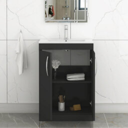 Royal Bathrooms Turin 600mm Matt Black Floor Standing Vanity Unit 2 Door With Minimalist Basin - thumbnail 5