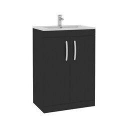 Royal Bathrooms Turin 600mm Matt Black Floor Standing Vanity Unit 2 Door With Minimalist Basin - thumbnail 6