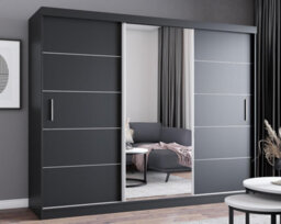 Fhif Dallas 250Cm Black Sliding Door Wardrobe Modern Bedroom Storage With Full Length Mirror Shelves And Hanging Rails - thumbnail 1