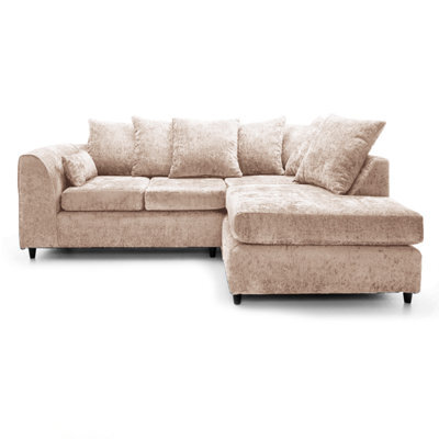 Furnishings For Less UK Monaco Chenille Fabric 3 To 4 Seater L Shaped Corner Sofa  Beige Right Hand Facing