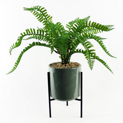 Leaf 40Cm Artificial Fern With Ceramic Planter & Stand - image 1