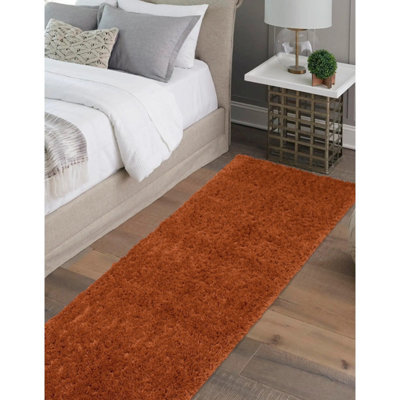 Melrose Super Soft Venus Shaggy Snuggly Plain Orange Area Rug 060/200Cm - image 1