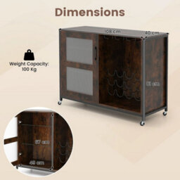 Wine Bar Cabinet Liquor Buffet Sideboard W/ Wheels Brown - thumbnail 2