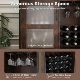 Wine Bar Cabinet Liquor Buffet Sideboard W/ Wheels Brown - thumbnail 6