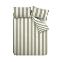 Catherine Lansfield Cove Stripe Green Duvet Cover Set Double Bedding Set - thumbnail 5