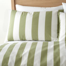 Catherine Lansfield Cove Stripe Green Duvet Cover Set Double Bedding Set - thumbnail 3