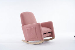 Abrihome Teddy Fabric Foam Upholstered Armchair Rocking Chair With Pull-Out Footrest, Pink - thumbnail 4