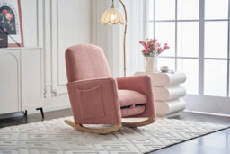 Abrihome Teddy Fabric Foam Upholstered Armchair Rocking Chair With Pull-Out Footrest, Pink - thumbnail 5