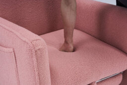 Abrihome Teddy Fabric Foam Upholstered Armchair Rocking Chair With Pull-Out Footrest, Pink - thumbnail 2
