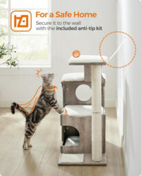 Songmics Woodywonders Cat Tree, Modern Cat Tower With Cat Cave, Scratching Post And Mat, Removable Washable, Greige And White - thumbnail 8