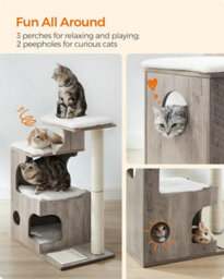 Songmics Woodywonders Cat Tree, Modern Cat Tower With Cat Cave, Scratching Post And Mat, Removable Washable, Greige And White - thumbnail 7