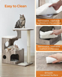Songmics Woodywonders Cat Tree, Modern Cat Tower With Cat Cave, Scratching Post And Mat, Removable Washable, Greige And White - thumbnail 3