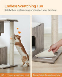 Songmics Woodywonders Cat Tree, Modern Cat Tower With Cat Cave, Scratching Post And Mat, Removable Washable, Greige And White - thumbnail 5