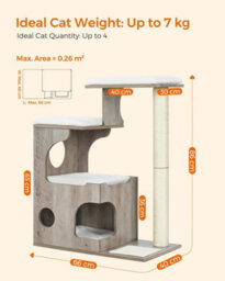 Songmics Woodywonders Cat Tree, Modern Cat Tower With Cat Cave, Scratching Post And Mat, Removable Washable, Greige And White - thumbnail 2