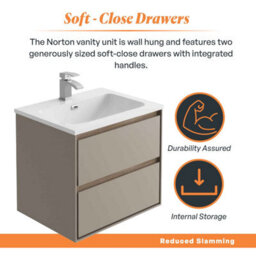 Plum&clay Norton Light Grey & Oak Wall Hung Vanity Unit & Basin Set Bathroom Furniture (W)600mm (H)530mm - thumbnail 3