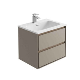 Plum&clay Norton Light Grey & Oak Wall Hung Vanity Unit & Basin Set Bathroom Furniture (W)600mm (H)530mm - thumbnail 2