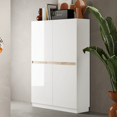 FurniComp LTD Furnicomp Chelsea 4 Door White Gloss And Cadiz Oak Tall Sideboard/highboard - image 1