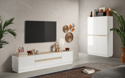 FurniComp LTD Furnicomp Chelsea 4 Door White Gloss And Cadiz Oak Tall Sideboard/highboard - thumbnail 3