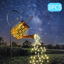 3Pcs Solar Powered Watering Can 90 Led String Light Outdoor Art Lamp - thumbnail 1