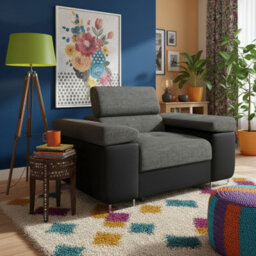 Torezio Armchair With Adjustable Headrests Living Room Upholstered Chipboard Frame Wave Spring 134X102X7090Cm Black And Grey - thumbnail 1