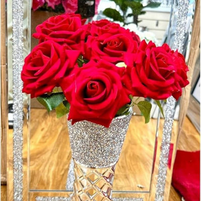 Biznest Flower Bouquet 12Pc Rose Container Artificial Forever Flowers Rose Flower Bouquet Decoration (Red)