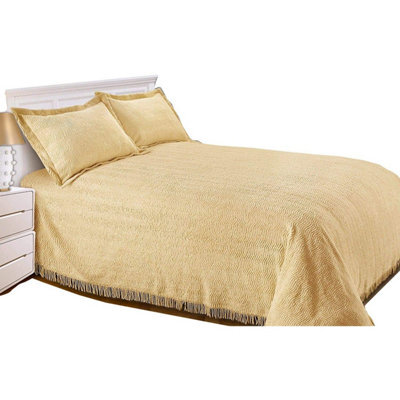 Just So Home Luxury Candlewick Bedspread Traditional Bed Throw (Single, Harvest)