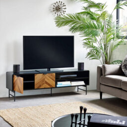 Oakham Premium Aldwick 65 Inch Tv Unit In Black And Natural Brown Wood - thumbnail 4