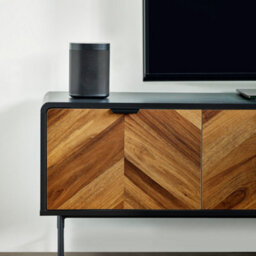Oakham Premium Aldwick 65 Inch Tv Unit In Black And Natural Brown Wood - thumbnail 5